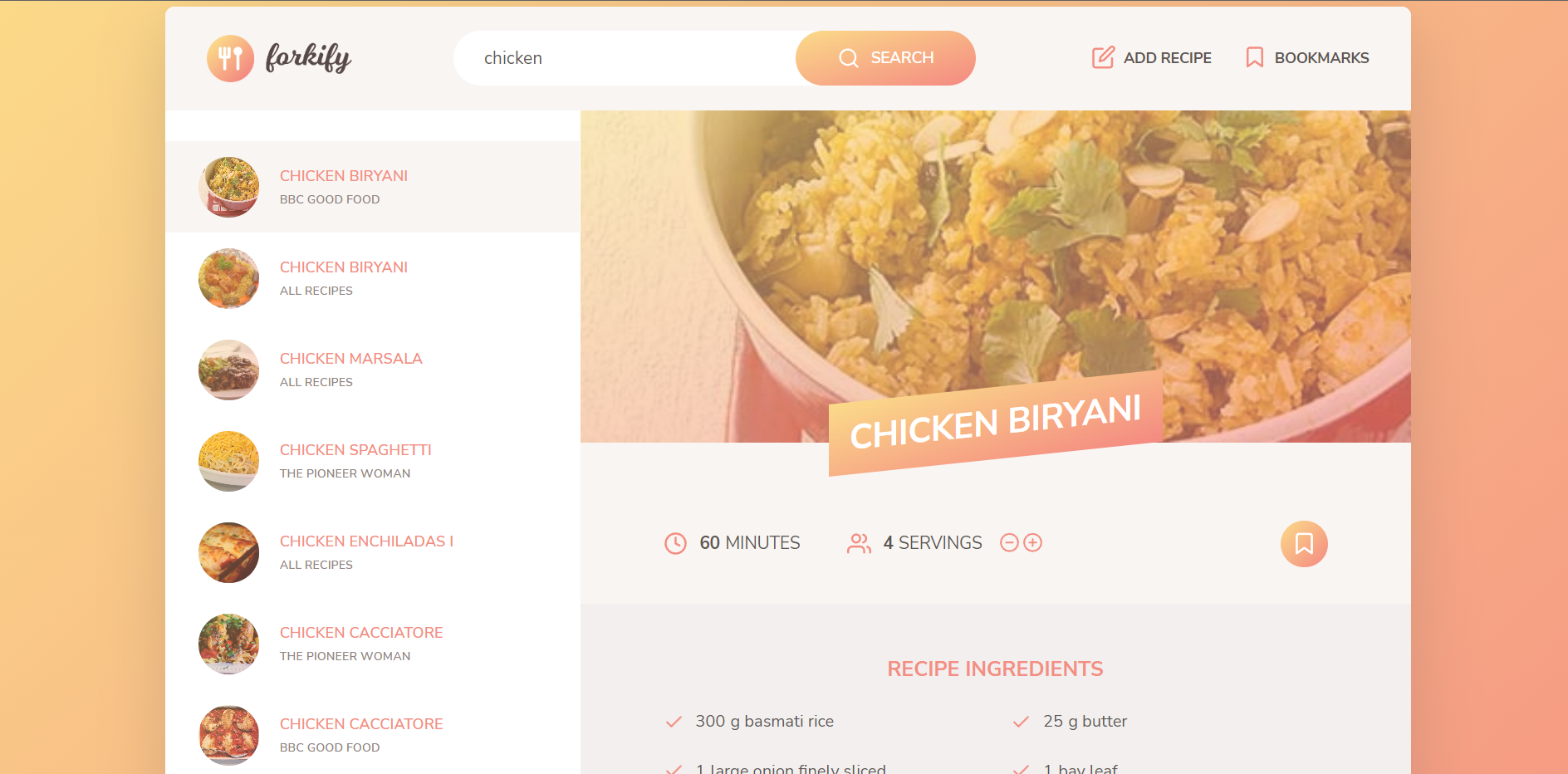 Forkify - Using JavaScript, MVC Architectural Pattern